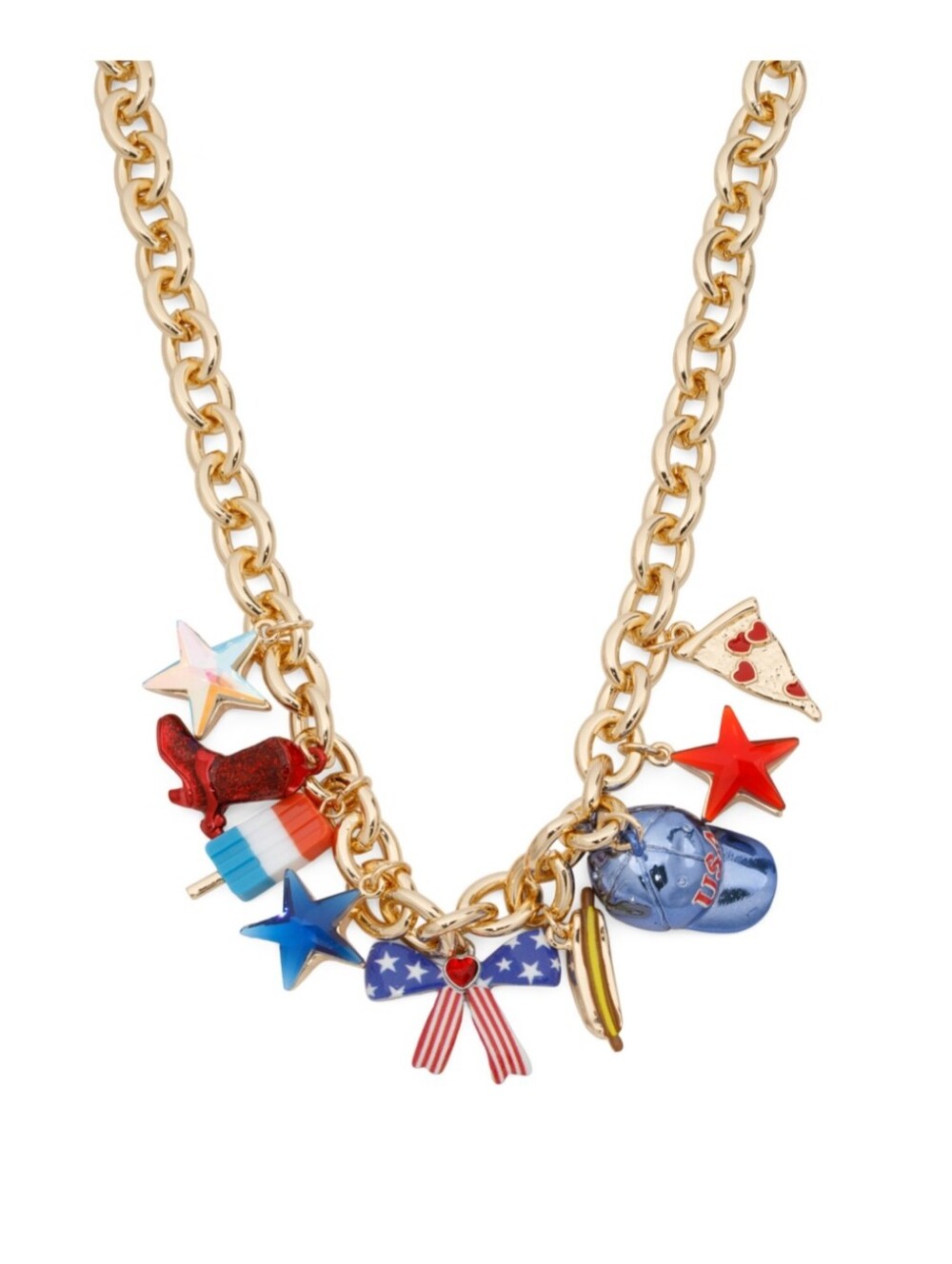 Betsy Johnson Patriotic Charm Necklace with Red, White & Blue Charms NWT